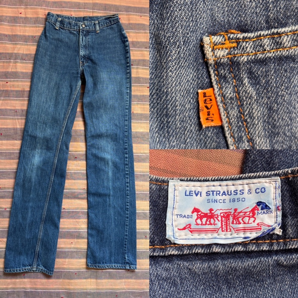True Vintage 70s Levis Orange Tab Straight Leg Jeans Medium Wash Soft Denim